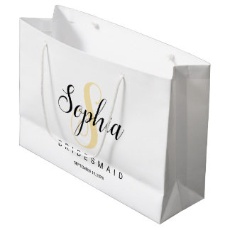 Elegantes Golden & Black Personalisiert Bridesmaid Große Geschenktüte