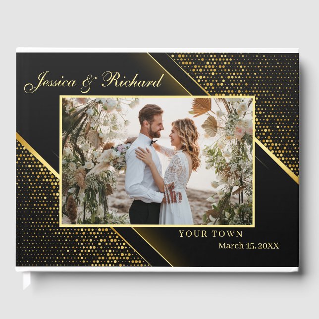 Elegantes Golden Black Wedding FOTO Gästebuch (Vorderseite)