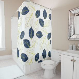 Elegantes Golden & Blue Leaf   Botanisches Muster Duschvorhang