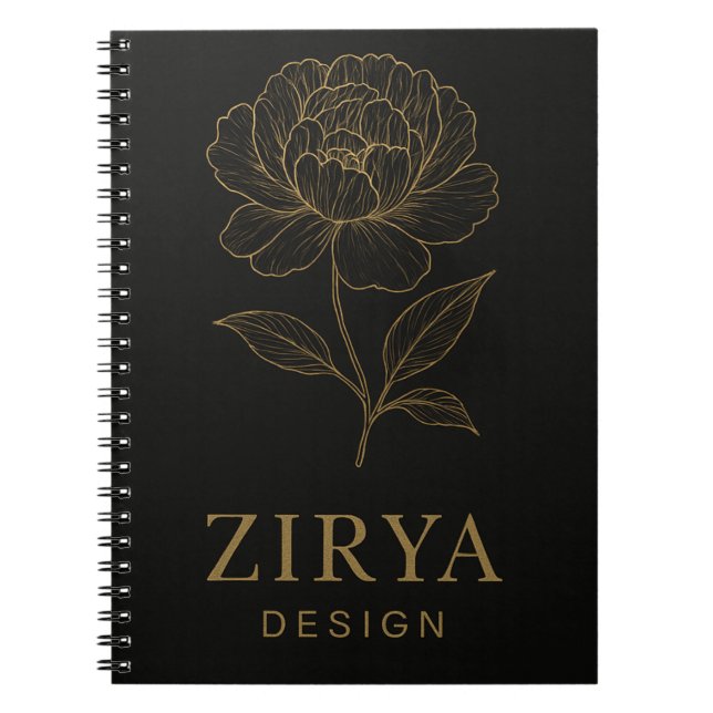 Elegantes Golden Blume Notebook von Zirya Design Notizblock (Vorderseite)