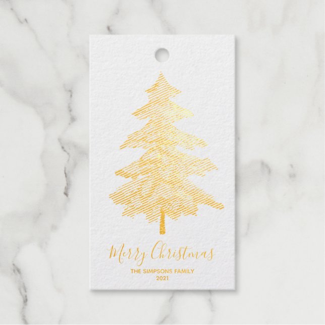 Elegantes Golden Christmas Tree Script Message Fot Geschenkanhänger (Vorderseite)