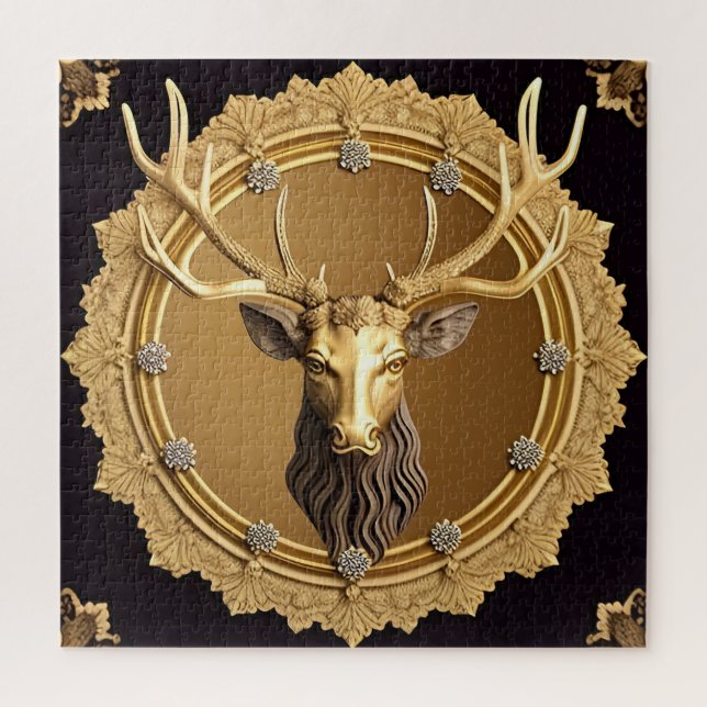 Elegantes Golden Deer Emblem mit Verziertem Rahmen (Vertikal)