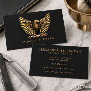 Elegantes Golden Eagle-Barbier Shop-Logo Hairstyli Visitenkarte
