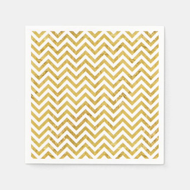 Elegantes Golden Foil Zigzag Streifen Zickzack Mus Serviette (Vorderseite)