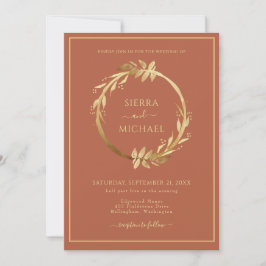 Elegantes Golden Foliage Terracotta Rust Wedding Einladung