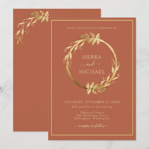 Elegantes Golden Foliage Terracotta Rust Wedding Einladung