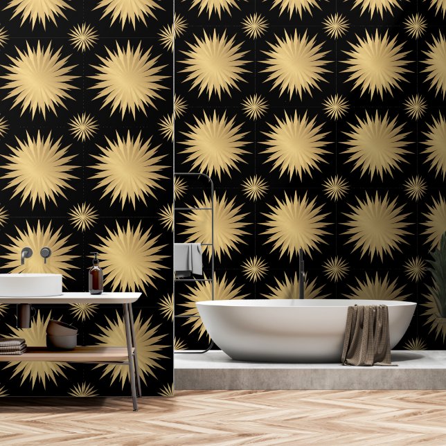 Elegantes Golden Golden Black Modernes Muster Tapete (Badezimmer)