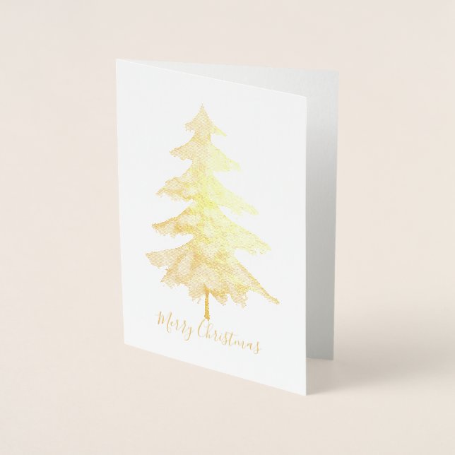Elegantes Golden Green Merry Christmas Tree Foto Folienkarte (Vorderseite)