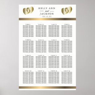 Elegantes Golden Hearts Design - 16 Seating Chart Poster