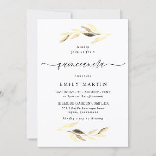 Elegantes Golden Leaf Quinceanera Party Einladung