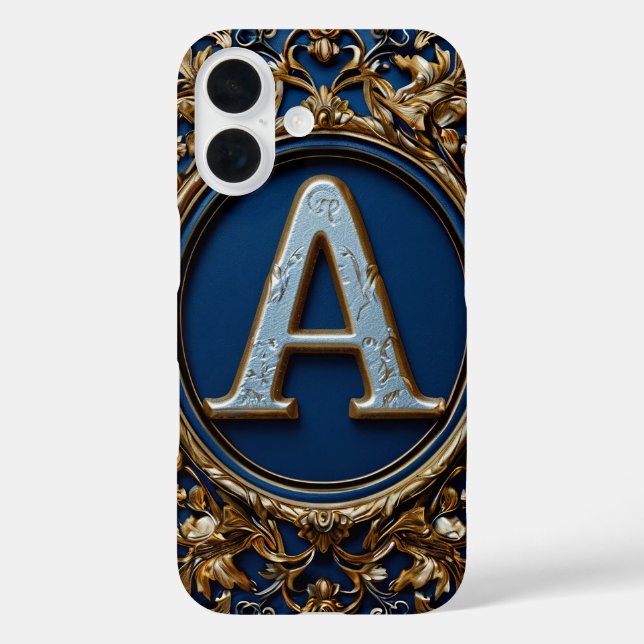 Elegantes Golden Monogram Design iPhone 16 Hülle (Rückseite)