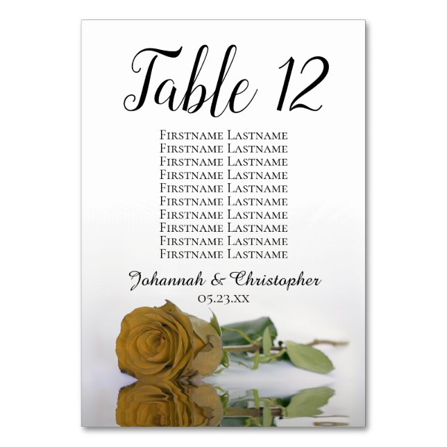 Elegantes Golden Ochre Rose Seating Chart Hochzeit Tischnummer (Vorderseite)
