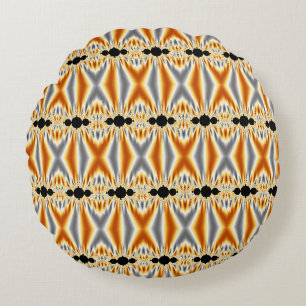 Elegantes Golden Orange & Silver Fraktal Rundes Kissen