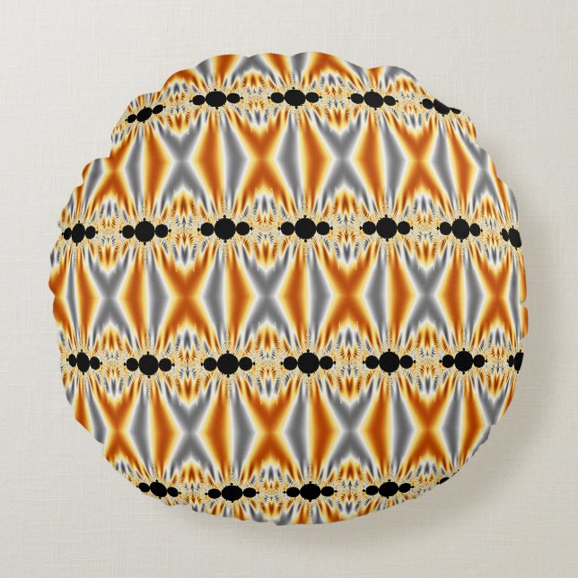 Elegantes Golden Orange & Silver Fraktal Rundes Kissen (Vorderseite)