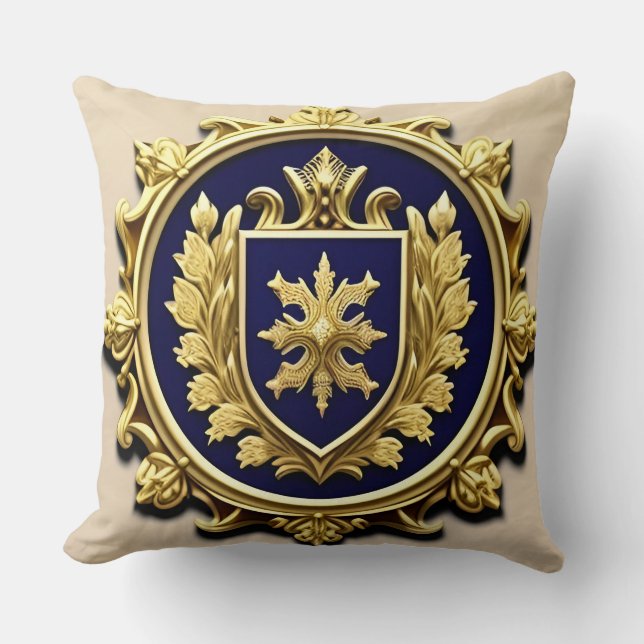 Elegantes Golden Ornamental-Wappen mit Schild Kissen (Vorderseite)