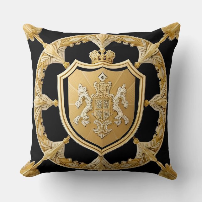 Elegantes Golden Ornamental-Wappen mit Schild Kissen (Vorderseite)