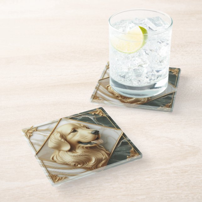 Elegantes Golden Retriever Marble Elegance Glasuntersetzer (Schrägansicht)