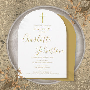 Elegantes Golden Signature Arch Taufe Einladung