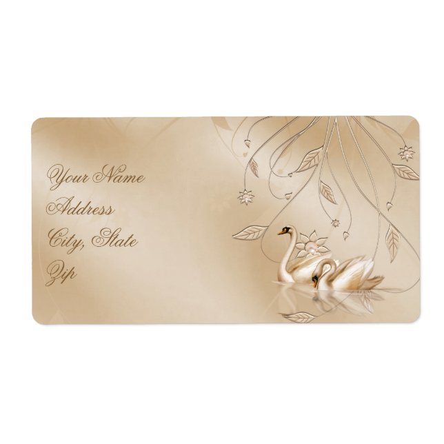 Elegantes Golden Swans Formal Wedding Address Labe (Vorne)