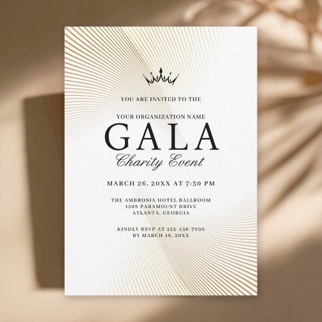 Elegantes Golden und White Gala Wohltätigkeit Even Einladung (Available in both printed and instant download digital formats.)