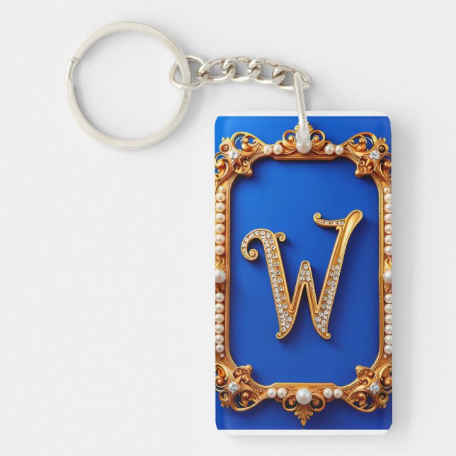 Elegantes Golden W Monogramm mit Perlen dekoriert Schlüsselanhänger (Vorderseite)