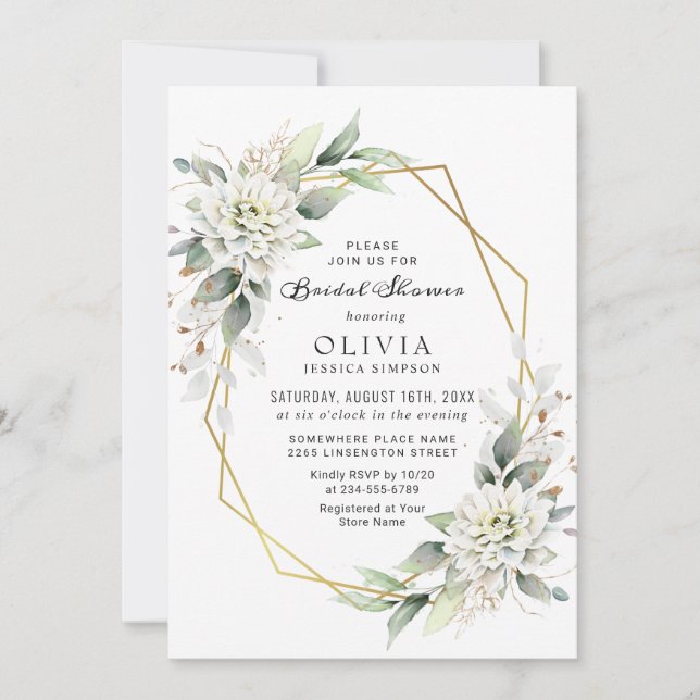 Elegantes Golden Watercolor Brautparty Einladung (Vorderseite)