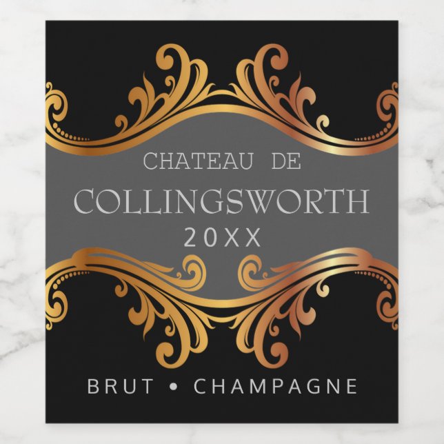 Elegantes Golden Wedding Sparkling Weinflasche Weinetikett (Einzelnes Label)