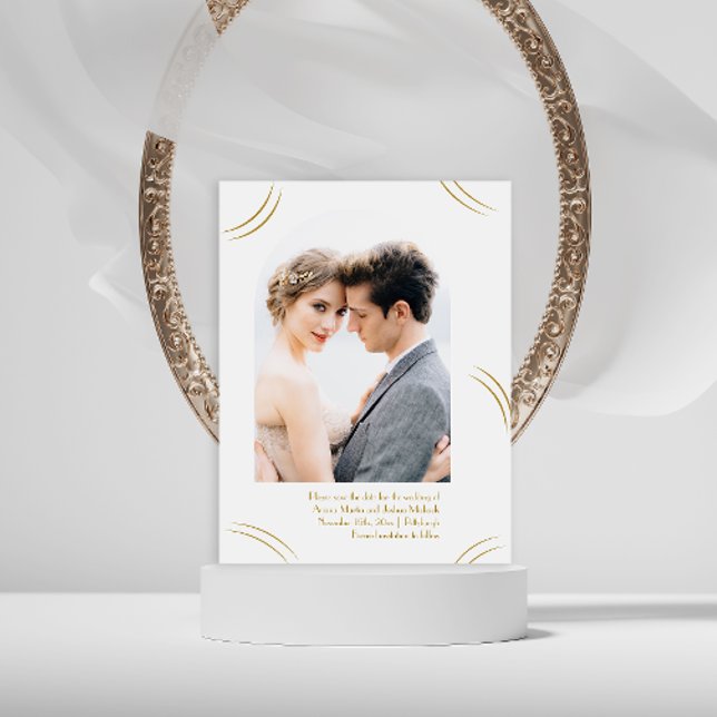 Elegantes Golden Wisps-Foto Hochzeit Sichern Sie d Postkarte (Von Creator hochgeladen)