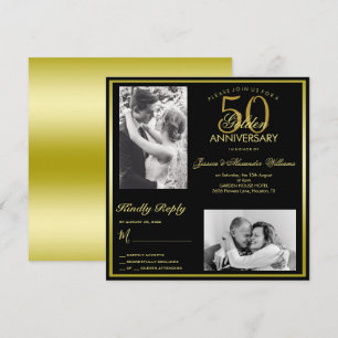 Elegantes Goldenes 50-jähriges Foto zum Hochzeitst Einladung