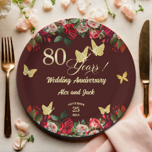 Elegantes goldenes 80. Hochzeitsjubiläum  Pappteller