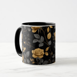 Elegantes goldenes Akzent-Rosen-schwarzes Blumenmu Tasse