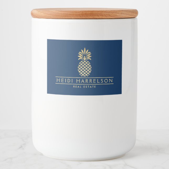 Elegantes goldenes Ananas-Logo auf Blauer Kerze od Lebensmitteletikett (Vorderseite)