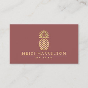 Elegantes goldenes Ananas-Logo auf Dusky Rot Visitenkarte