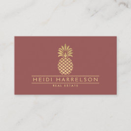 Elegantes goldenes Ananas-Logo auf Dusky Rot Visitenkarte