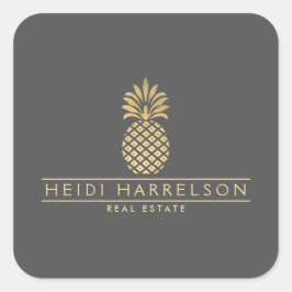 Elegantes goldenes Ananas-Logo auf Grau Quadratischer Aufkleber