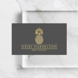 Elegantes goldenes Ananas-Logo auf Grau Visitenkarte