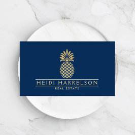 Elegantes goldenes Ananas-Logo auf Navy Blue Visitenkarte
