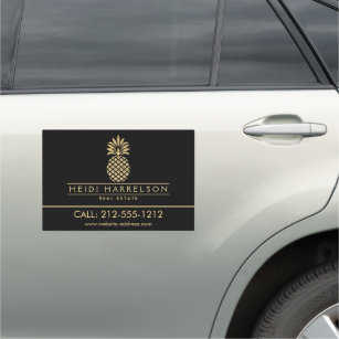 Elegantes Goldenes Ananas-Logo auf Schwarz Auto Magnet