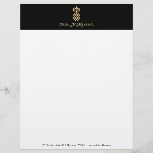 Elegantes Goldenes Ananas-Logo auf Schwarz Briefbogen (Vorderseite)