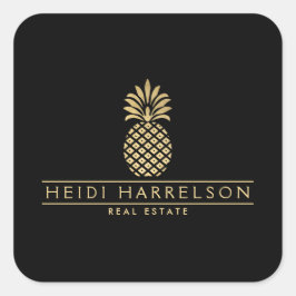 Elegantes Goldenes Ananas-Logo auf Schwarz Quadratischer Aufkleber