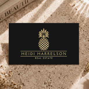 Elegantes Goldenes Ananas-Logo auf Schwarz Visitenkarte