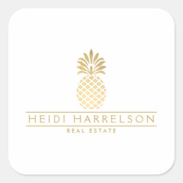 Elegantes Goldenes Ananas-Logo Quadratischer Aufkleber