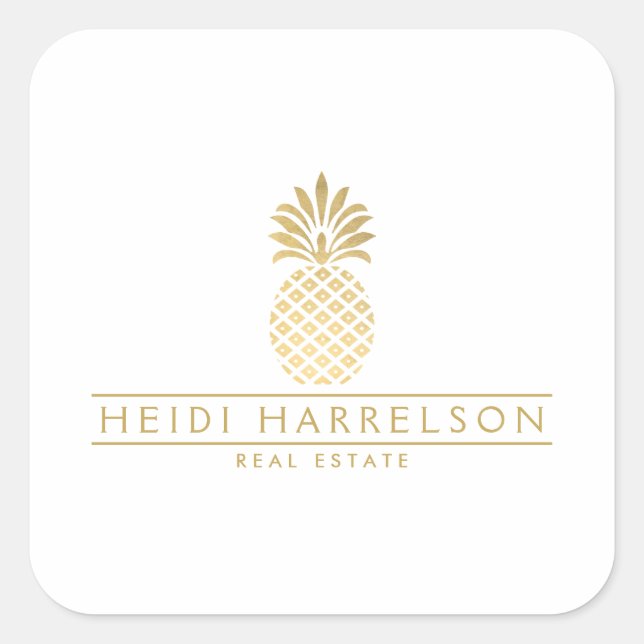 Elegantes Goldenes Ananas-Logo Quadratischer Aufkleber (Vorderseite)