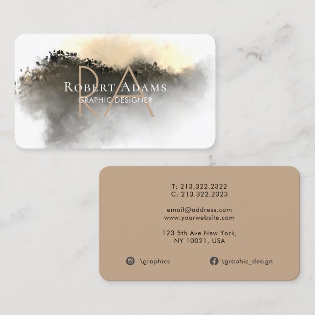 Elegantes goldenes Aquarell Abstrakt Mit Monogramm Visitenkarte (Vorne/Hinten)