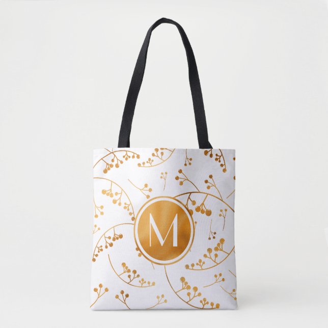 Elegantes goldenes Beerenmuster in Monogramm auf w Tasche (Vorderseite)