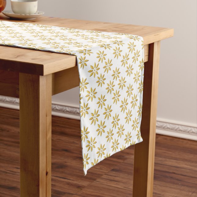 Elegantes goldenes Blume-Muster weiß Großer Tischläufer (Beispiel)