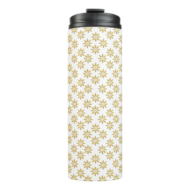 Elegantes goldenes Blume-Muster weiß Thermosbecher (Vorderseite)