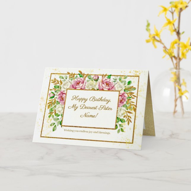 Elegantes goldenes Blumen-Glitter personalisierter Karte (Gelbe Blume)