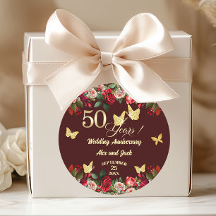 Elegantes Goldenes Blumen-Jubiläum zur 50. Hochzei Runder Aufkleber