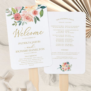 Elegantes goldenes Blumenaquarell-Hochzeitsprogram Fächer